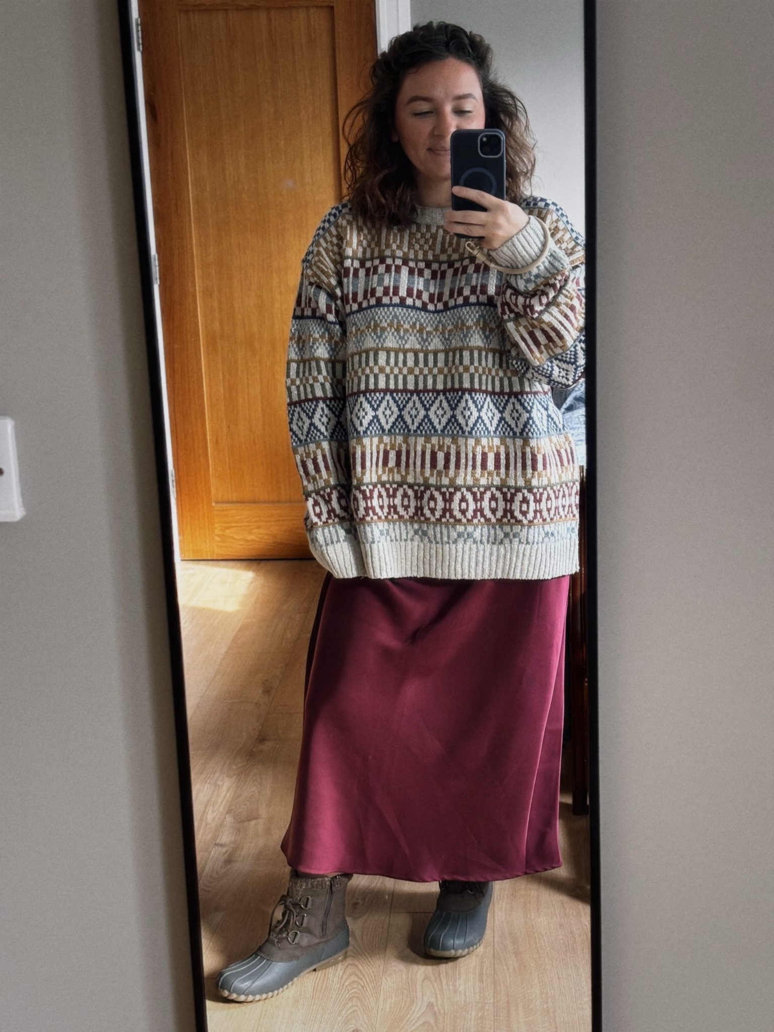 Sweater and boots are several years old but I tagged similar!

#silkskirt #oversizedsweater #fairilseweater #duckboots #womensboots

#LTKTravel #LTKSeasonal