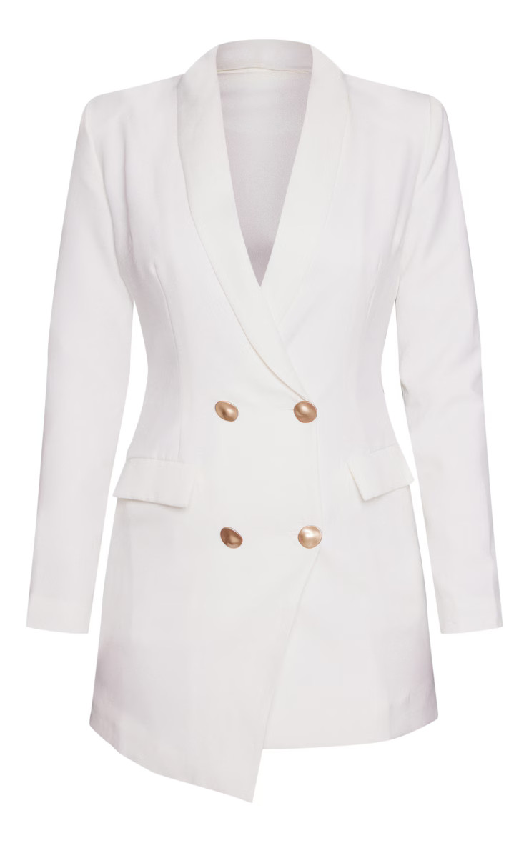 White Gold Button Blazer Dress | PrettyLittleThing UK