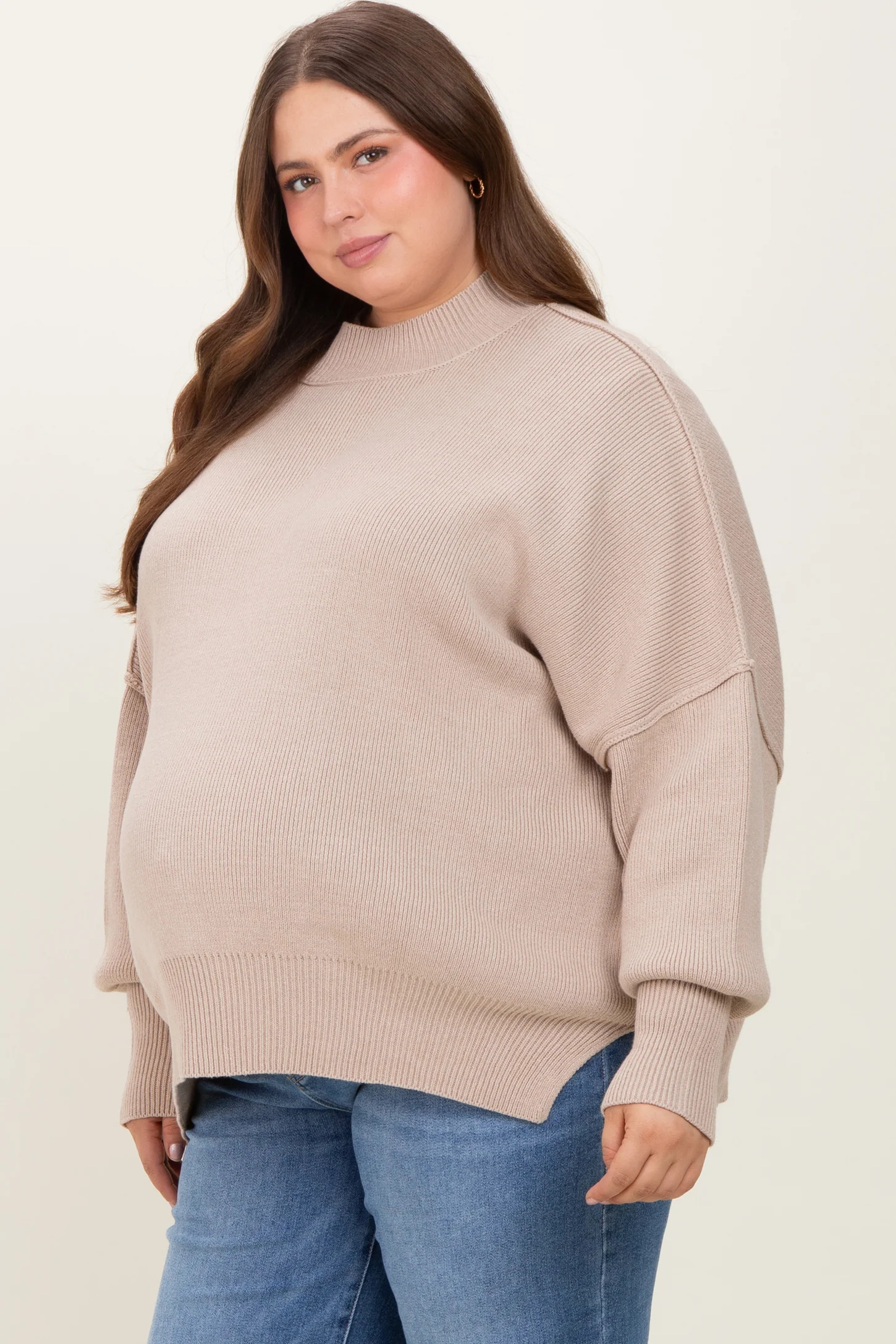 Cream Mock Neck Exposed Seam Maternity Sweater | PinkBlush Maternity
