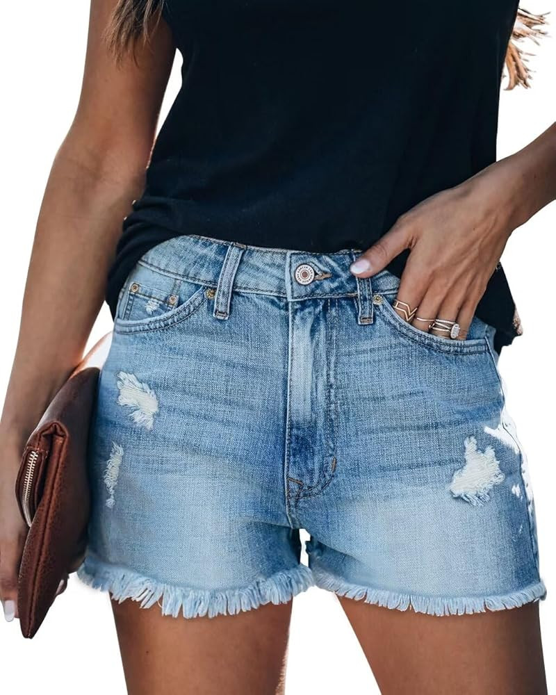 ZOLUCKY Jean Shorts Womens Summer High Waisted Denim Stretchy Ripped with Pockets | Amazon (US)