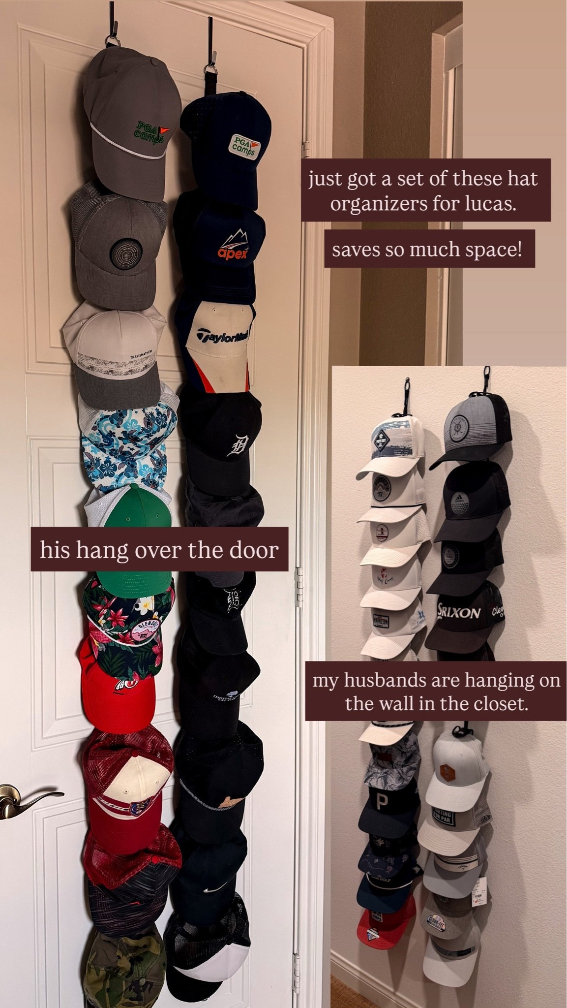 hat organizers! over the door organizer, or wall organizer. 

i feel like these would work great to store top handle bags too!

#LTKMens #LTKKids #LTKHome