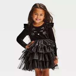 Toddler Girls' Halloween Cat Long Sleeve Ballerina Dress - Black 5T | Target