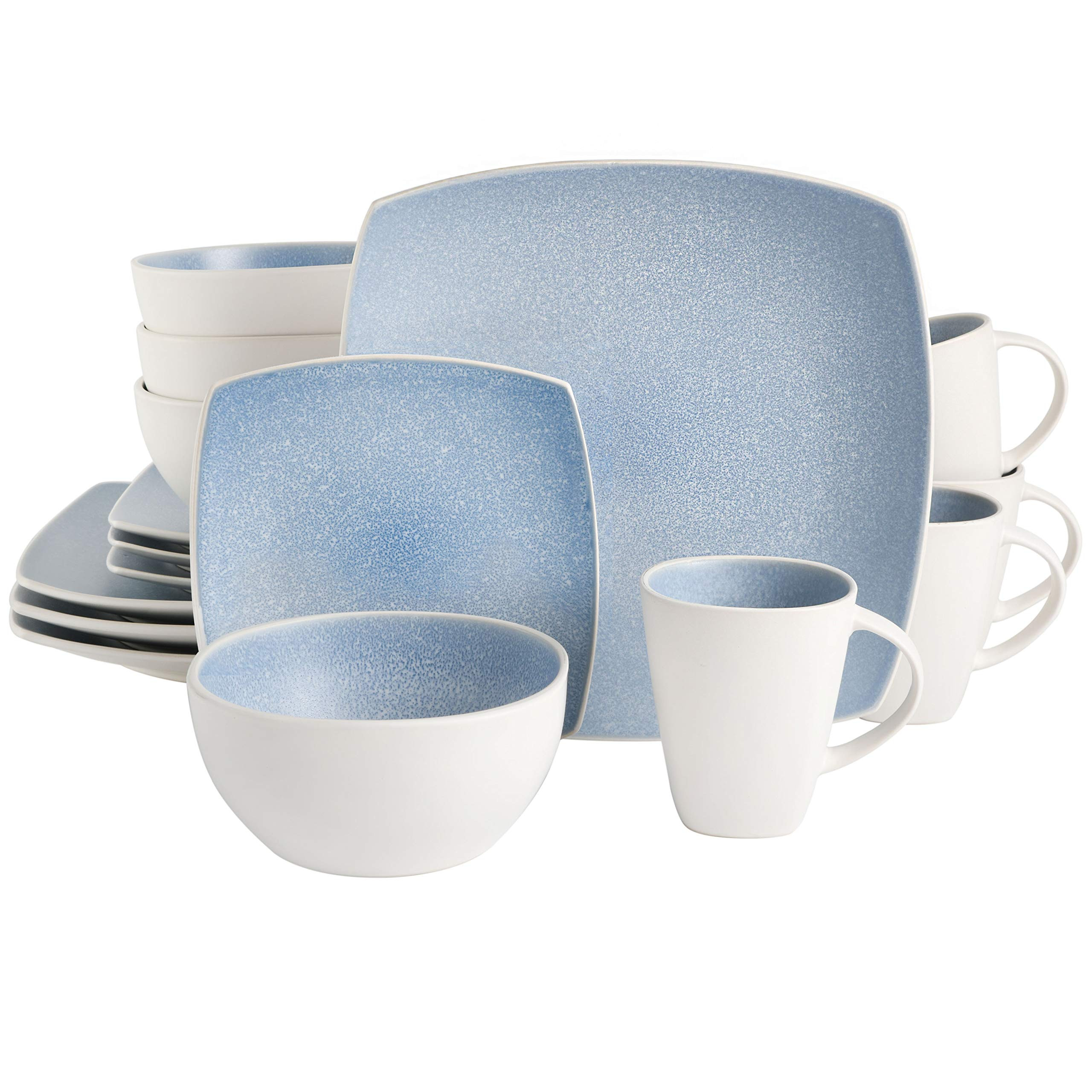 Gibson Soho Lounge Square Reactive Glaze Stoneware Dinnerware Set, Service for 4 (16pc), Aqua Blu... | Amazon (US)