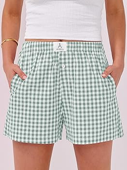 ANRABESS Boxer Shorts for Women Gingham Pajama 2026 Summer Casual Lounge Sleep Plaid Shorts Y2K B... | Amazon (US)