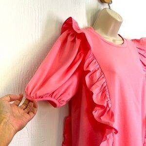 English Factory - Pink Puff Sleeve Ruffle Detail Short Sleeve  Mini Dress Medium | Poshmark