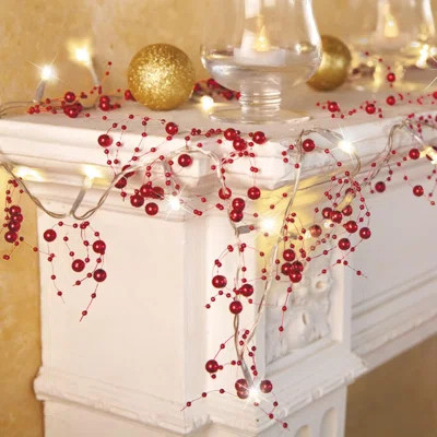 Indoor Christmas Decorations, Festive Lighted Berry Beaded Garland | Wayfair North America