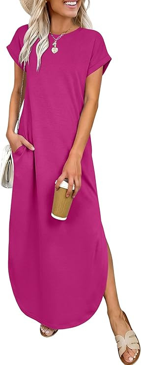 ANRABESS Womens Summer Maxi Dress 2026 Casual Short Sleeve Loose Split Wrinkle-Free Beach Vacatio... | Amazon (US)