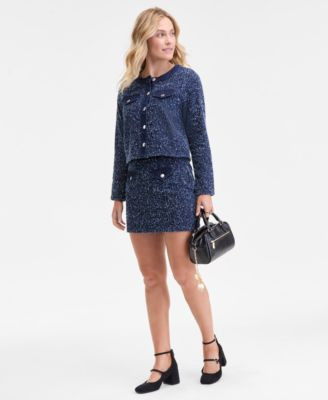 On 34th Womens Denim Trim Tweed Cropped Jacket Denim Trim Tweed Mini Skirt Macys Exclusive | Macy's