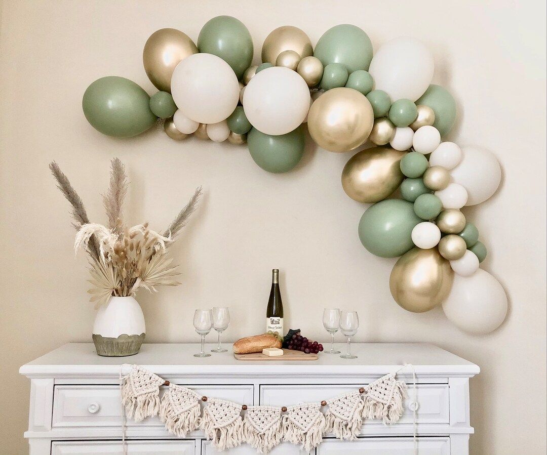 Eucalyptus Balloon Garland DIY Kit~Bridal Shower~Sage Wedding~Baby Shower~Chrome Gold White Sand ... | Etsy (US)