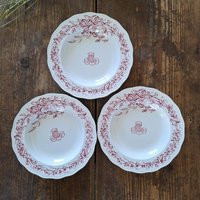 Set Of 3 Red Transferware Bowl Plates England Bwm & Co Brown Westhead Moore Fritz Late 1800S | Etsy (US)