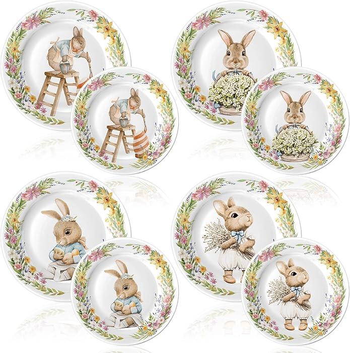 8 Pcs Easter Bunny Salad Plates 8 Inch 10 Inch Easter Dishes Ceramic-like Assorted Designs Cute B... | Amazon (US)