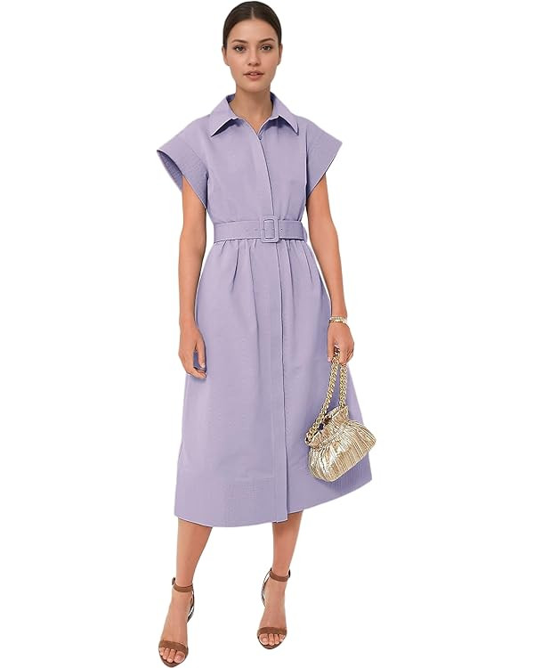 Jenkoon Women's Turn Down Collar Shirt Dress with Belt Short Sleeve Shell Trench Coat Formal Dres... | Amazon (US)