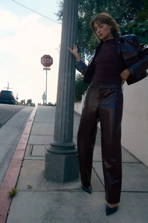 STRAIGHT-LEG FAUX LEATHER ANIMAL EMBOSSED PANTS | Zara US