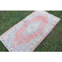 Pastel Muted Pink Vintage Rug, Oushak Low Pile Turkish Rug Area, Anatolian Area 3.5x6.4 Ft | Etsy (US)