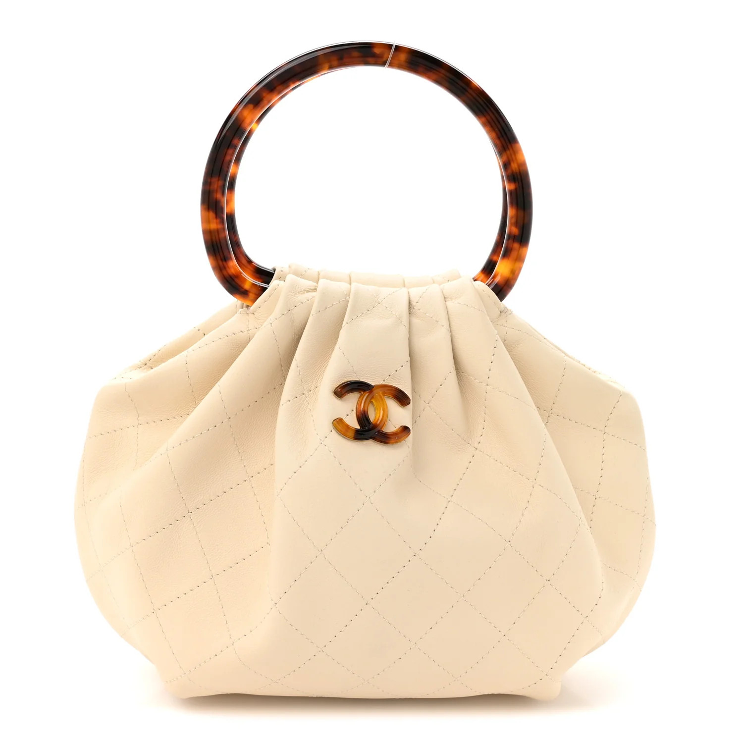 Lambskin Plexiglass Tortoise Shell Quilted Small Pouch Light Beige | FASHIONPHILE (US)