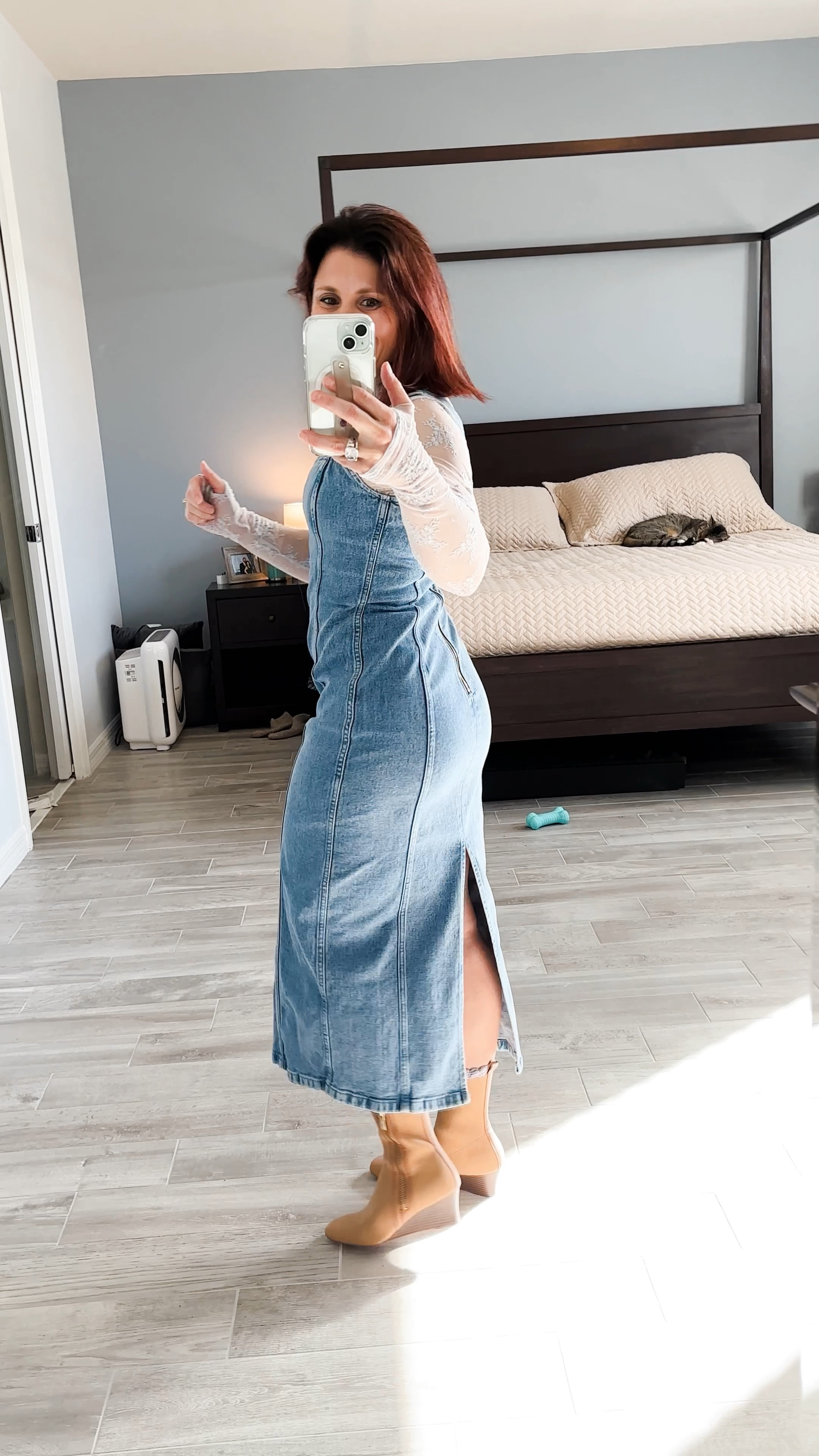 white christmas dresses Shelly Drop Waist Denim Midi Dress main image 0