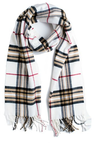 Plum Feathers Super Soft Luxurious Cashmere Winter Scarf (Ivory Plaid) | Amazon (US)