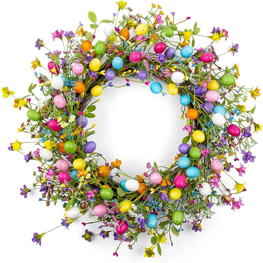22 Inches Vintage Easter Wreaths for Front Door Farmhouse Easter Wreath Colorful Egg Wreath for H... | Amazon (US)