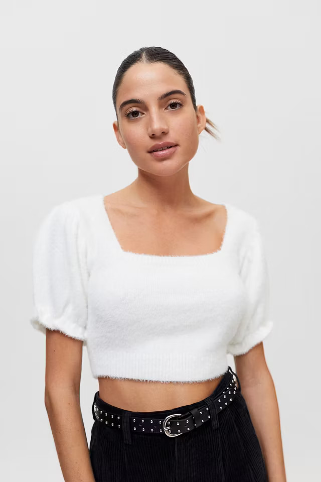 UO Nadia Lilac Cropped Short Sleeve Sweater | Urban Outfitters (US and RoW)
