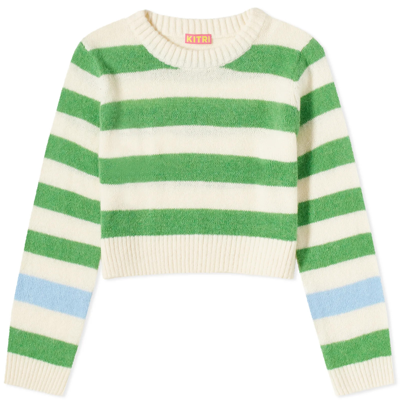 KITRI Women's Gillian Green Striped Cropped Knit Top Green/Ivory Stripe | END. Clothing