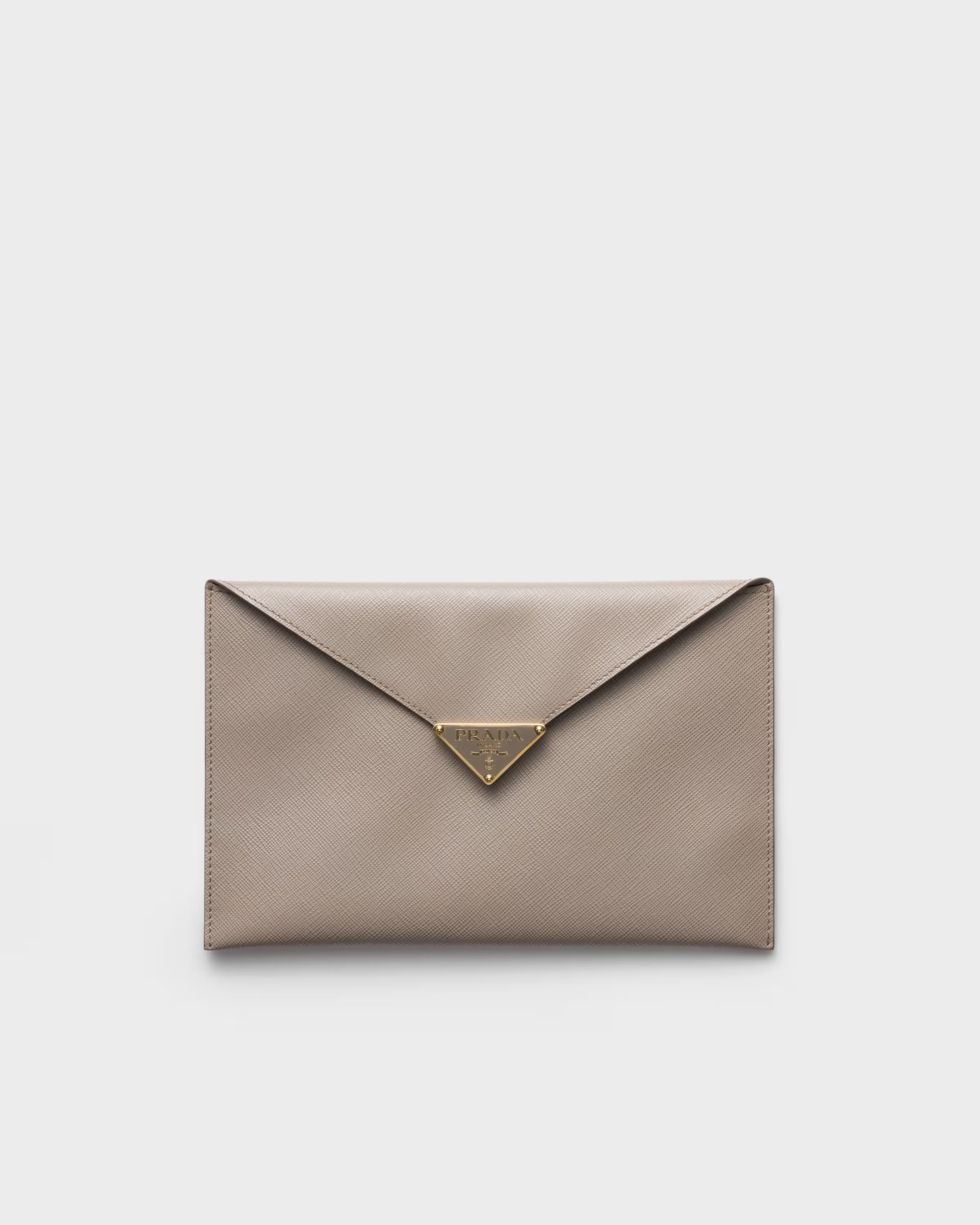 Clay Grey Saffiano Leather Envelope Clutch | PRADA | Prada US