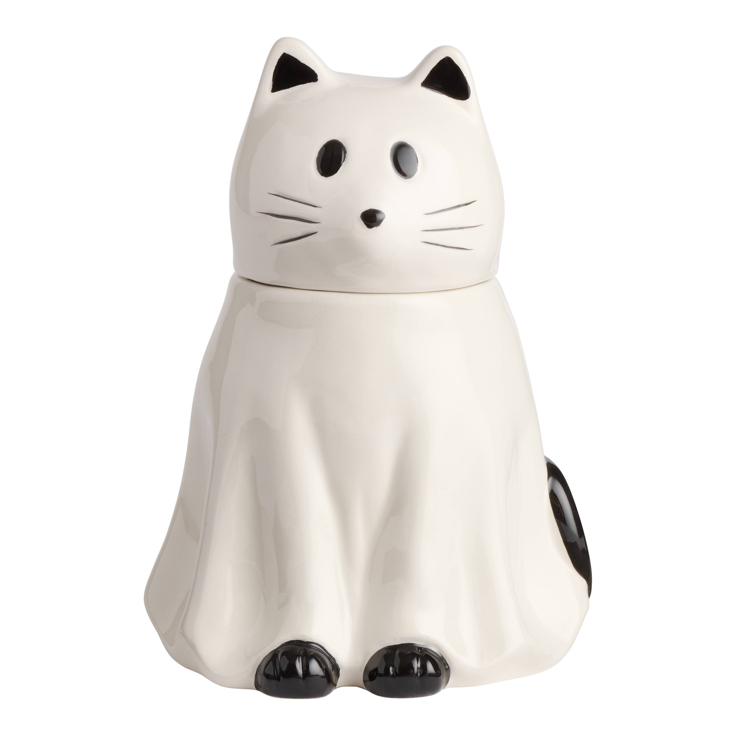 Spooky White and Black Ghost Cat Ceramic Figural Cookie Jar | World Market