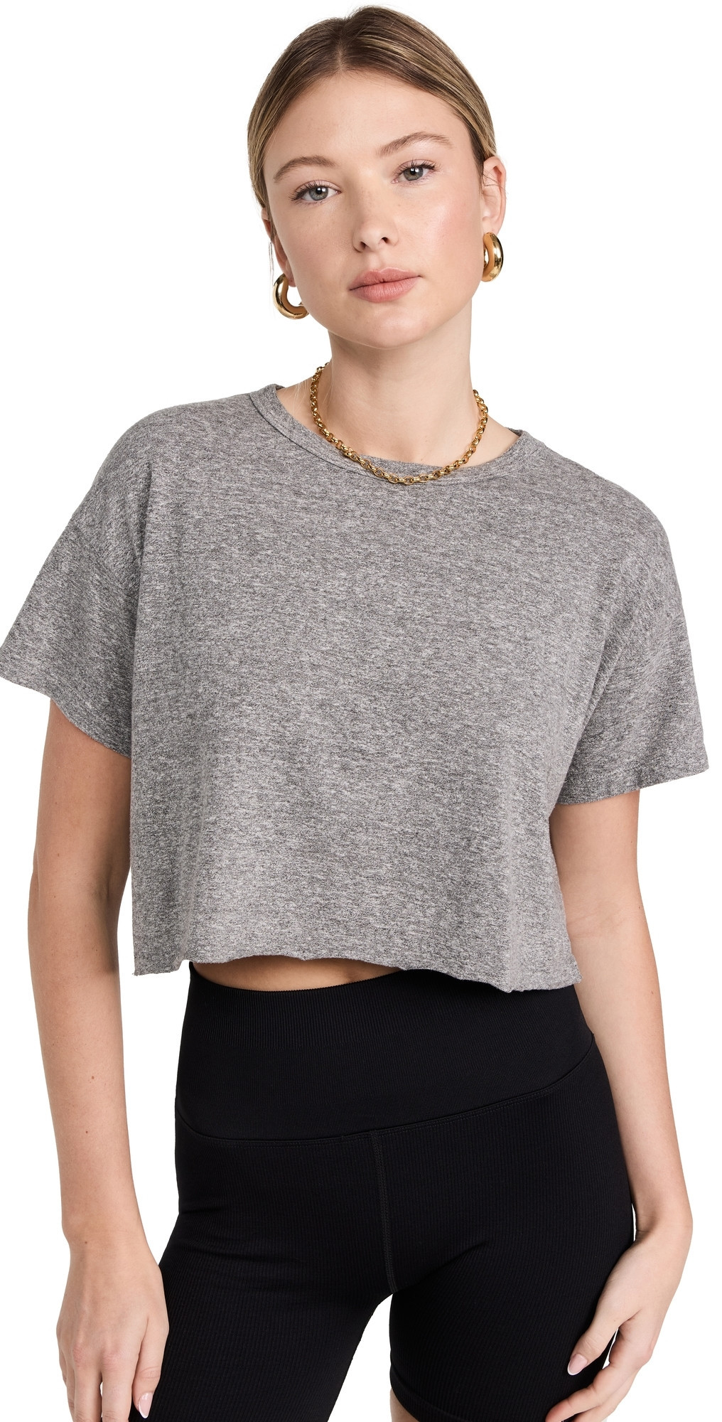 Year of Ours YOS Cropped Tee Heathered Grey L | Shopbop