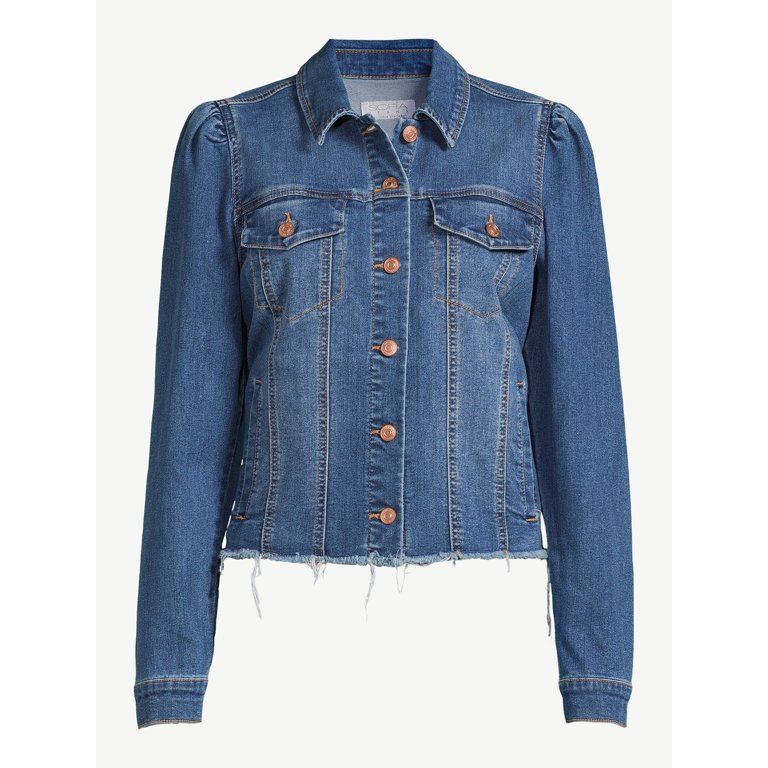 Sofia Jeans by Sofia Vergara Women's Cropped Fray Hem Jacket with Puff Sleeves | Walmart (US)