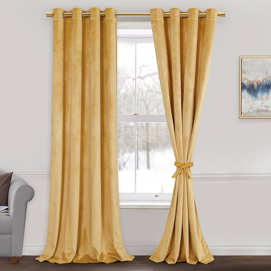 JIUZHEN Velvet Blackout Curtains for Living Room - Thermal Insualted Room Darkening Grommet Windo... | Amazon (US)