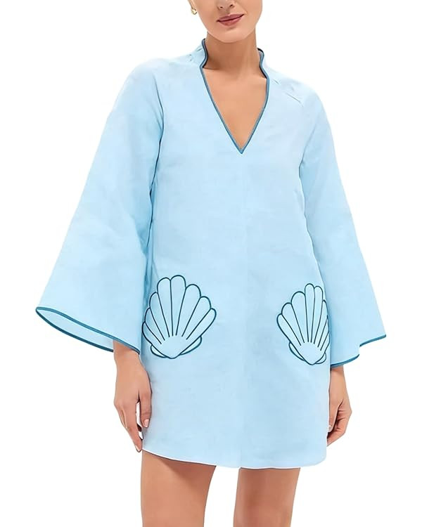 VAOYIU Summer Dresses for Women Loose Fit Babydoll Shell Embroidered Mini Dress Casual Boho 3/4 S... | Amazon (US)