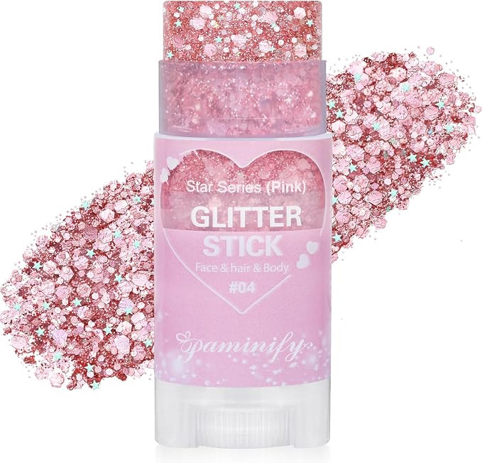 Pink Hair Glitter Stick,Cheer Body Face Glitter,Waterproof Singer Concert Music Festival Pink Out... | Amazon (US)
