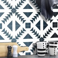 Moroccan Handmade Cement Tiles 8 Inch X Navy Blue & White, Walili Encaustic Floor Wall, Indoor Outdo | Etsy (US)