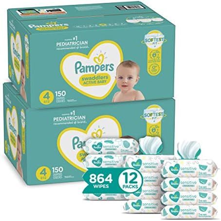 Pampers Swaddlers Disposable Baby Diapers Size 4, 2 Month Supply (2 x 150 Count) with Sensitive W... | Amazon (US)