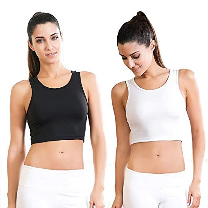 Move With You Womens Crop Tank Tops Workout Running High Neck Sports Bra Built-in Bra Racerback | Amazon (US)