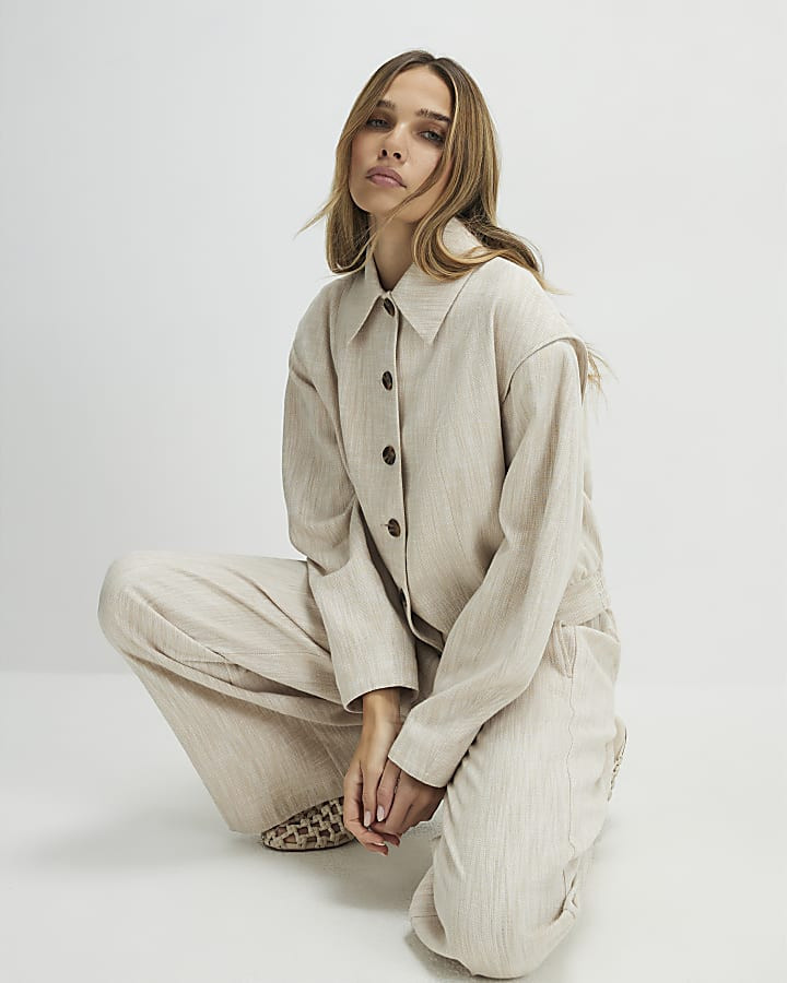 Beige Tailored Bomber Jacket | River Island UK & IE