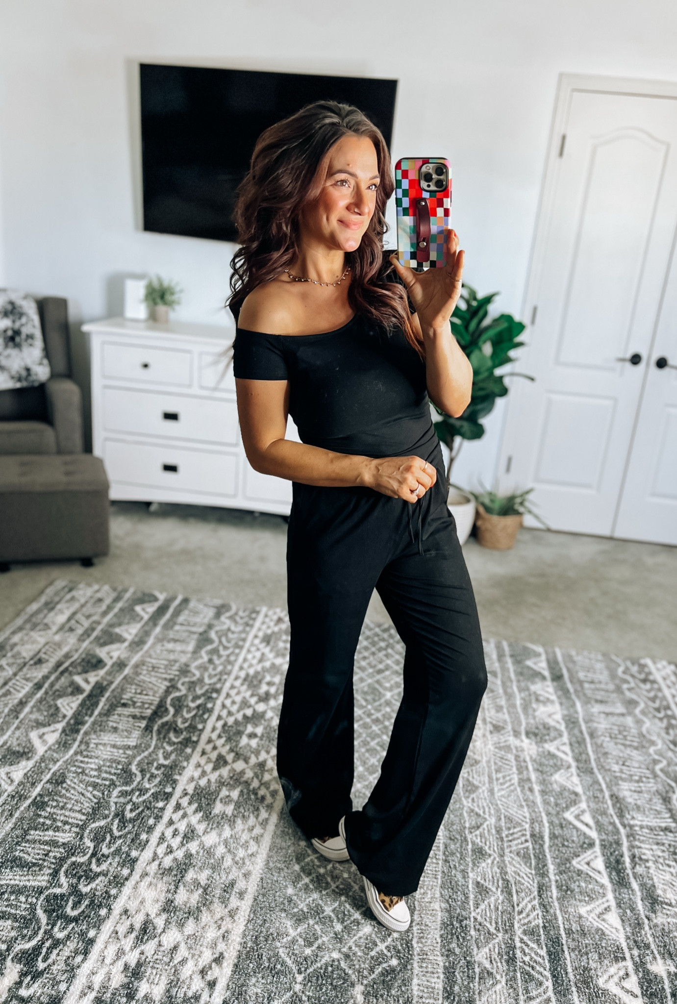 The cutest off the shoulder set! The top has side ruching that’s super flattering too! Wear with jeans for date night 👌 Bottoms come in different inseam options and super comfy! TTS 

#LTKStyleTip #LTKFindsUnder50 #LTKSeasonal