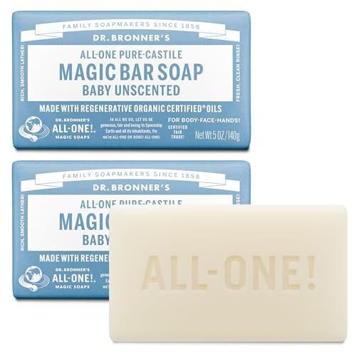 Dr. Bronner's Pure-Castile Baby Unscented Magic Bar Soaps - Made with Regenerative Organic Certified Oils - For Face, Hand, Hair Gentle on Sensitive Skin - Soap Bars for Men & Women - 2 Pack, 5 oz | Amazon (US)