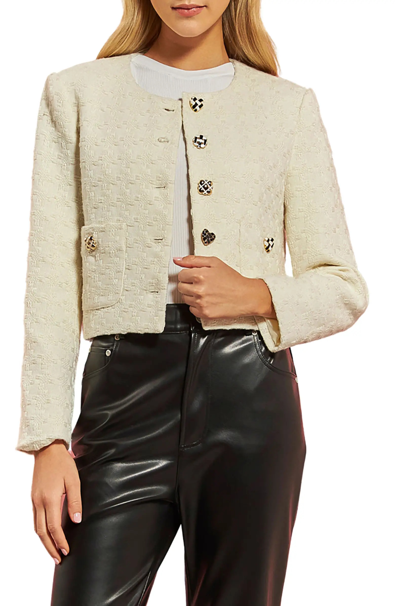 Premium Textured Houndstooth Crop Jacket | Nordstrom