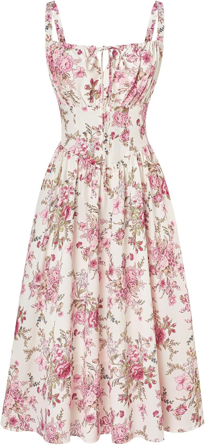 SCARLET DARKNESS Women's Floral Midi Dress Corset Sundresses 2026 Summer Spring Vacation Milkmaid... | Amazon (US)