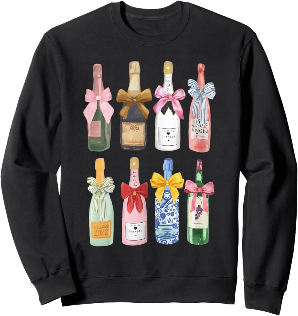 Christmas New Year Champagne T-Shirt Glass Coquette Bottle Sweatshirt | Amazon (US)