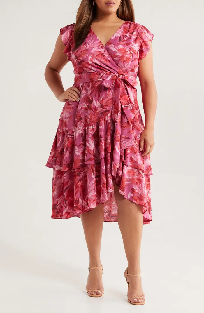 Flutter Sleeve Faux Wrap Midi Dress | Nordstrom