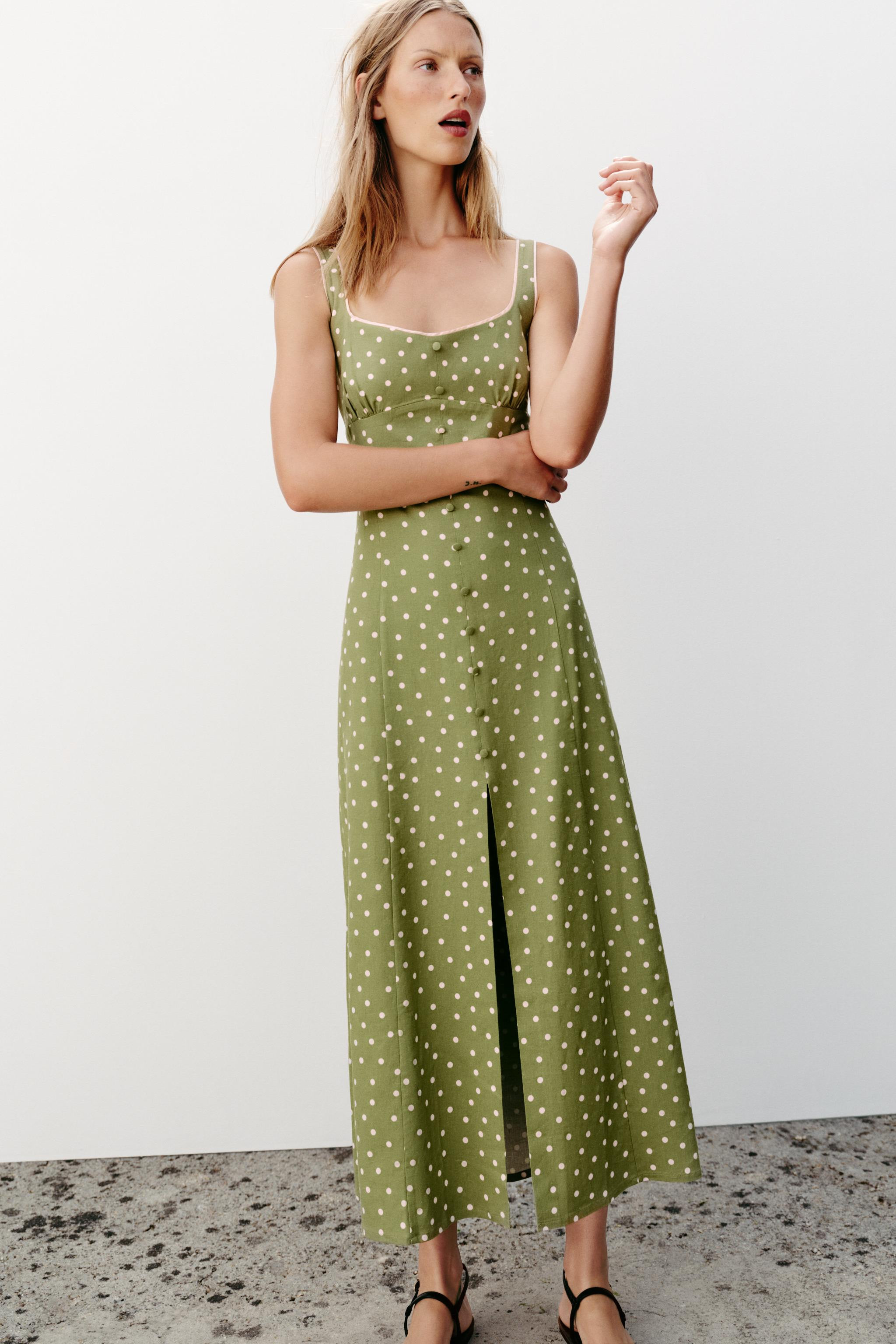 POLKA DOT MIDI LINEN BLEND DRESS | Zara UK