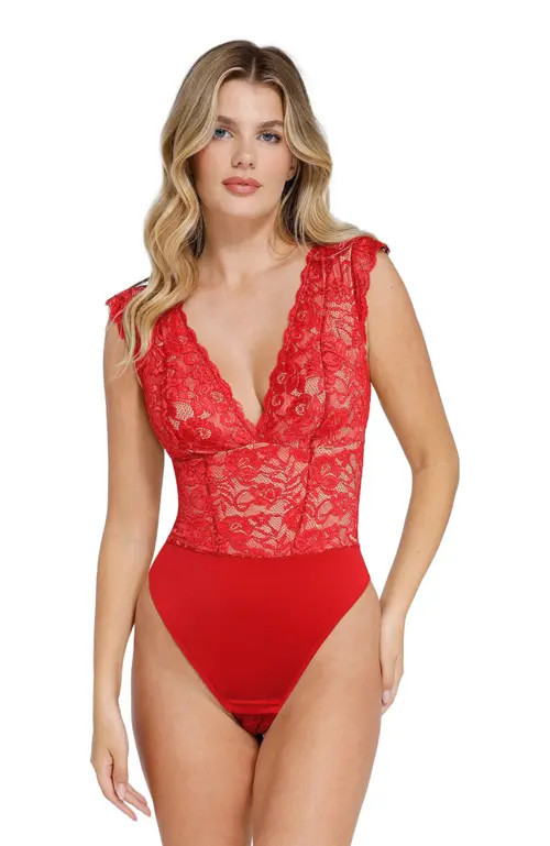 Popilush Shapewear Sculpting Lace Bodysuit in Cherry Red at Nordstrom, Size 3X-Large | Nordstrom