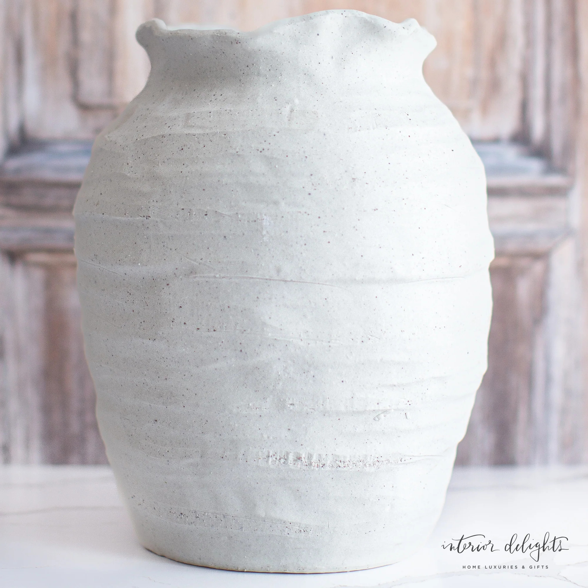12” White Scalloped Top Stoneware Vase | Interior Delights