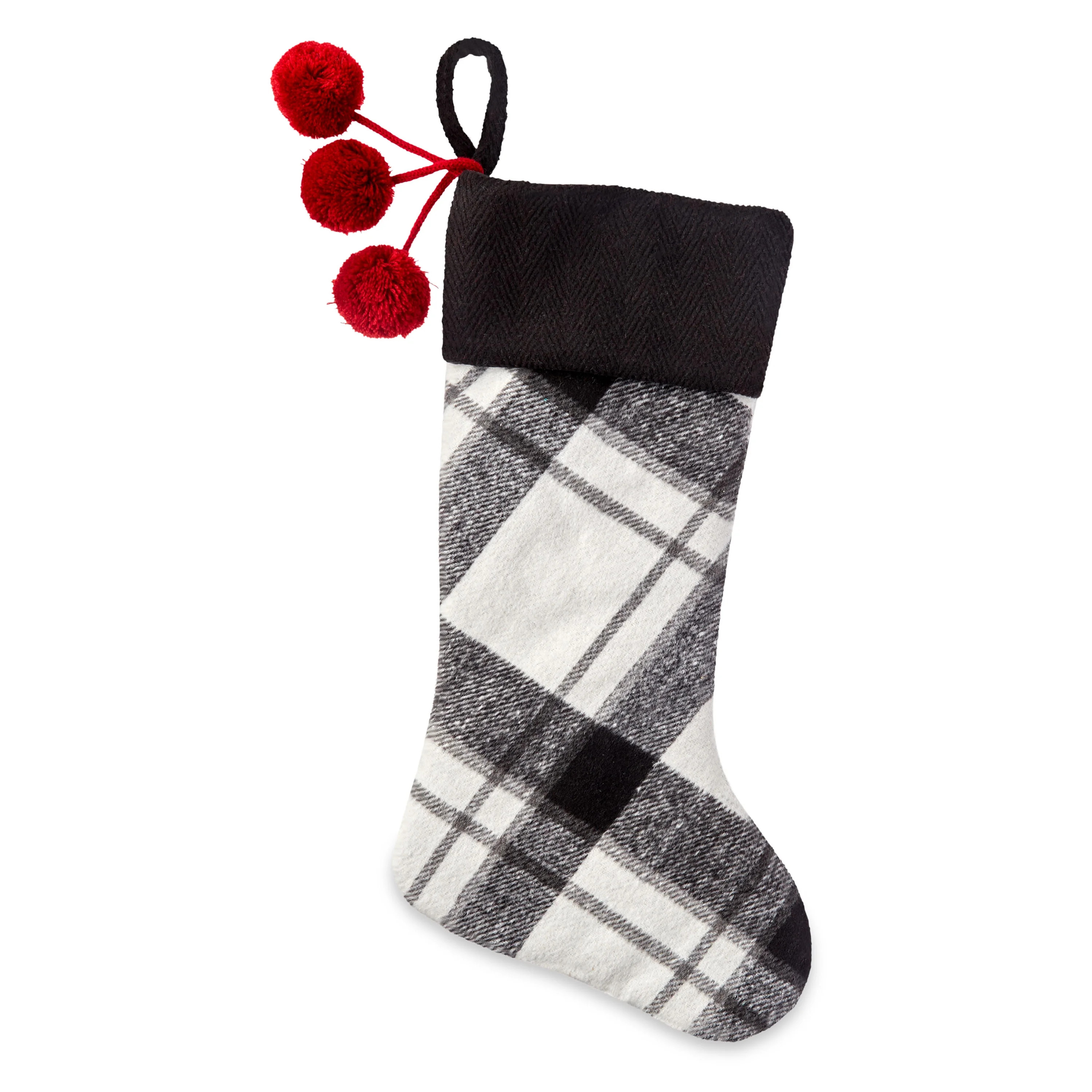 Holiday Time 20inch Black and White Plaid Christmas Stocking | Walmart (US)