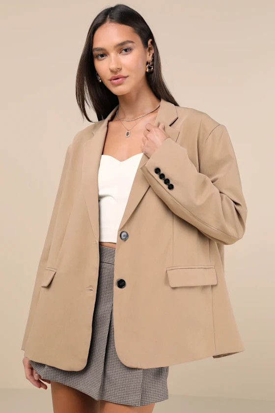Sophisticated Era Taupe Oversized Blazer | Lulus