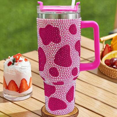 1pc Bling Bling 40oz Stainless Steel Straw Cup With Rhinestone Decoration, Large Capacity | SHEIN