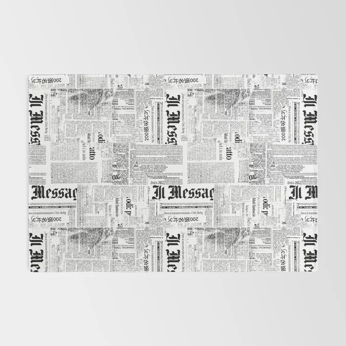 Black And White Collage Of Grunge Newspaper Fragments Rug | Society6