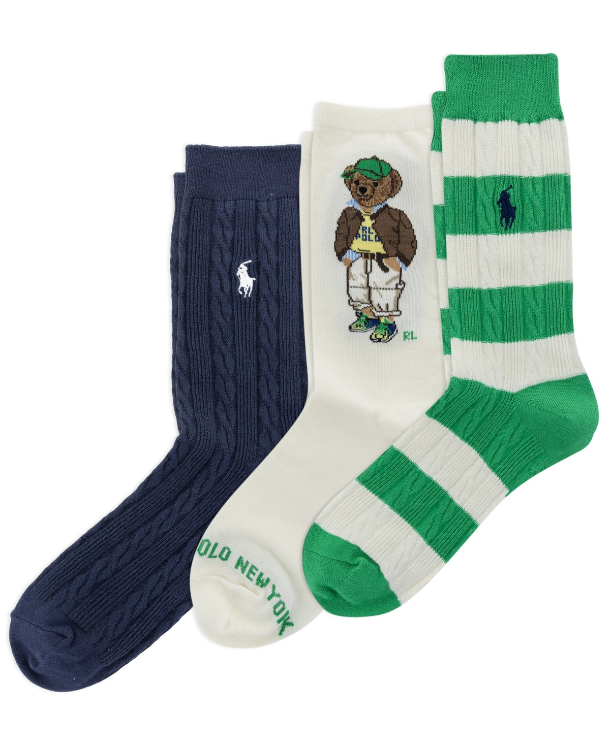 Polo Ralph Lauren Women's 3-Pack Polo Bear Sock Set - Green Assorted | Macy's