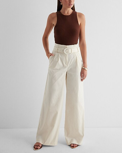 Super High Waisted Belted Paperbag Wide Leg Pant | Express